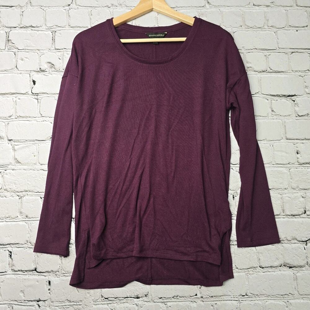 Banana Republic Plum Burgundy Knit Long Sleeve Scoop‎ Neck Top Size Small